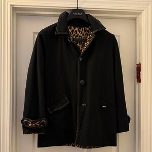 Jones New York Black and Leopard Reversible Trench Coat